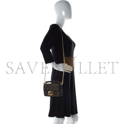 FENDI FABRIC JACQUARD FF 1974 MINI BAGUETTE TOBACCO MORO BLACK (18*11*7cm) 